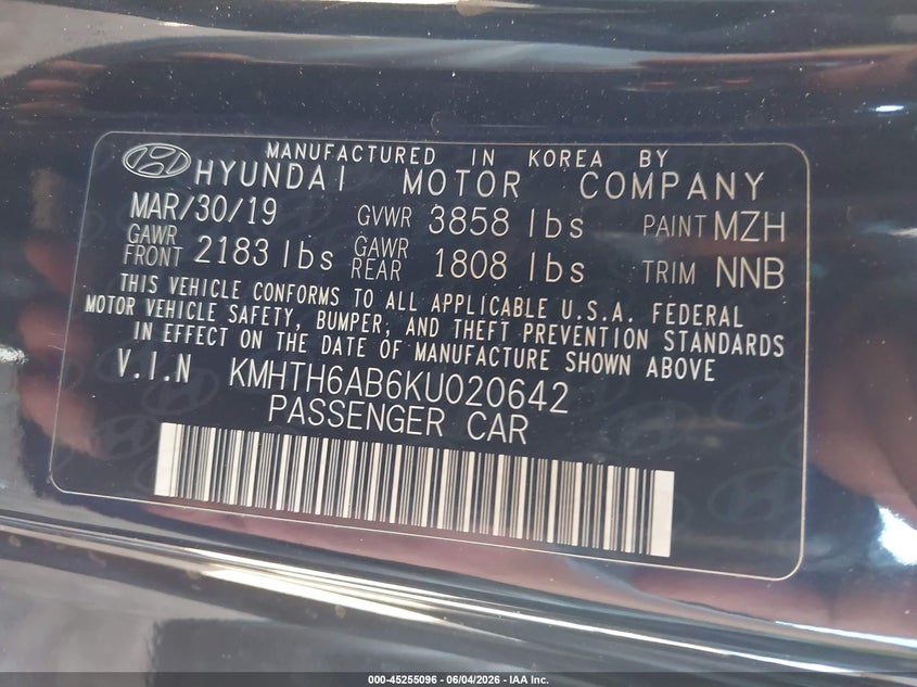 2019 Hyundai Veloster VIN KMHTH6AB6KU020642 IAAI salvage auction — FRONT END, Salvage (Arizona), sold $25 on 2026-07-28 (photo 9)