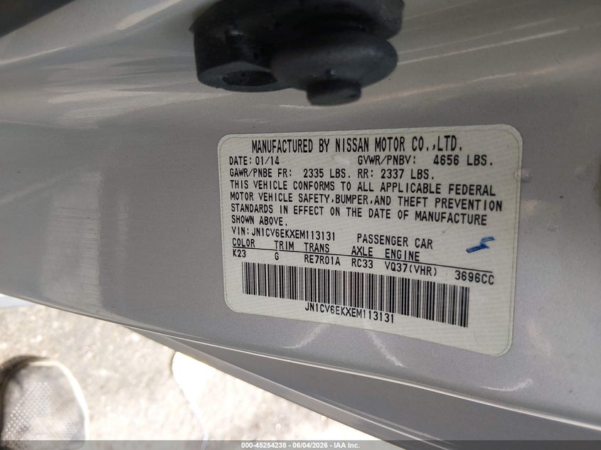 2014 Infiniti Q60 VIN JN1CV6EKXEM113131 IAAI salvage auction — FRONT END, Salvage Title, sold $425 on 2026-07-07 (photo 9)