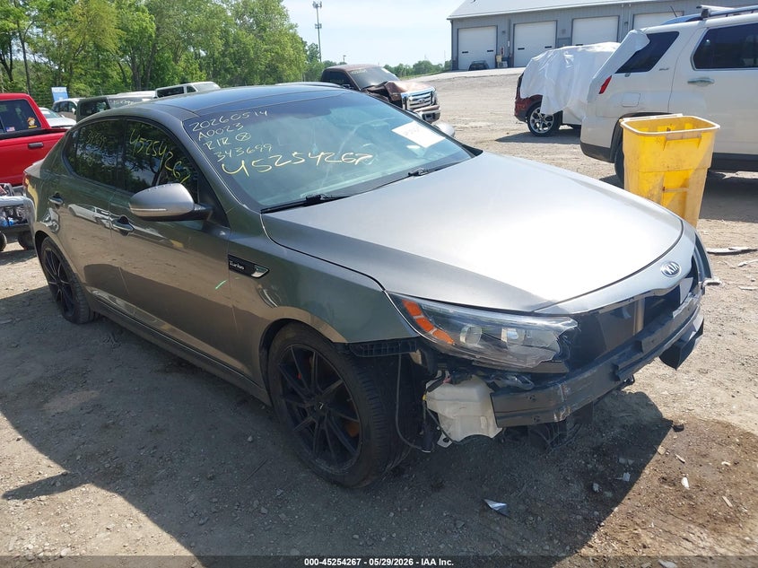 2014 Kia Optima VIN 5XXGR4A60EG343699 IAAI salvage auction — FRONT END, Salvage Title, sold $1,900 on 2026-07-11 (photo 1)