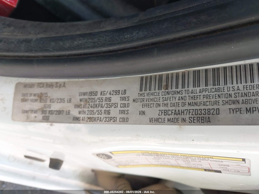 2015 Fiat 500l VIN ZFBCFAAH7FZ033820 IAAI salvage auction — FRONT END, Clear (Arizona), sold $225 on 2026-08-06 (photo 9)