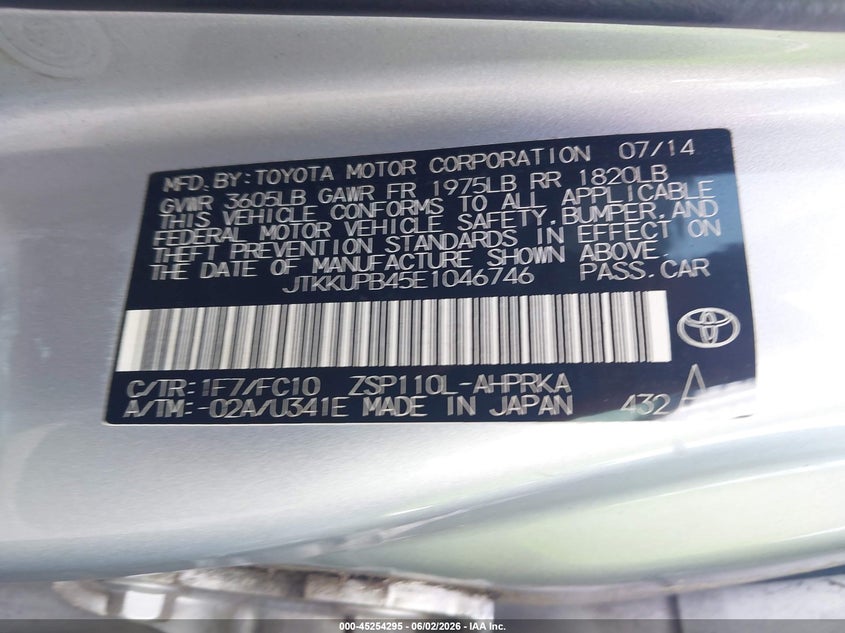 2014 Scion Xd VIN JTKKUPB45E1046746 IAAI salvage auction — FRONT END, Salvage Title, sold $700 on 2026-07-14 (photo 9)