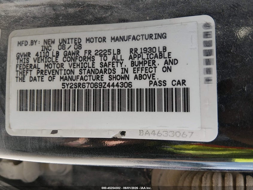 2009 Pontiac Vibe VIN 5Y2SR67069Z444306 IAAI salvage auction — FRONT END, Salvage (Iowa), sold $25 on 2026-07-28 (photo 9)