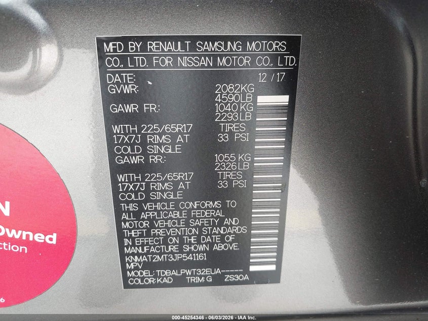 2018 Nissan Rogue VIN KNMAT2MT3JP541161 IAAI salvage auction — FRONT END, Salvage Title, sold $1,300 on 2026-07-06 (photo 9)