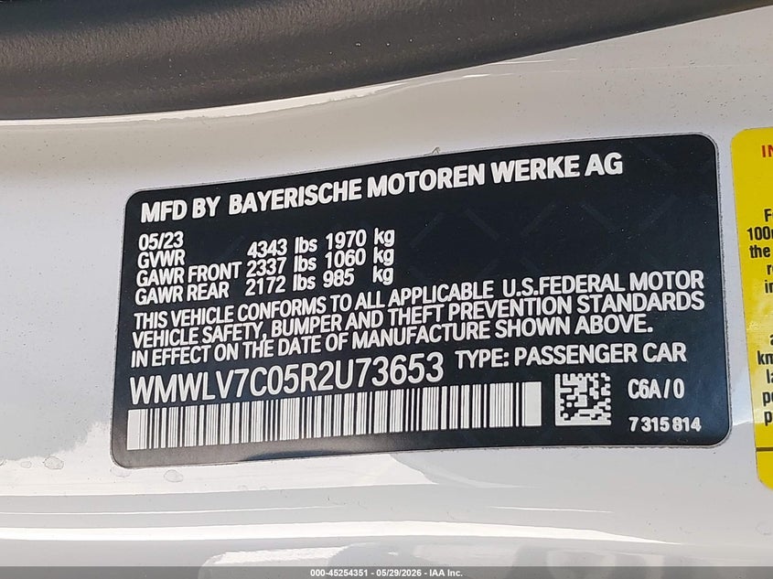 2024 Mini Clubman VIN WMWLV7C05R2U73653 IAAI salvage auction — LEFT REAR, Salvage Title, sold $7,100 on 2026-08-16 (photo 9)