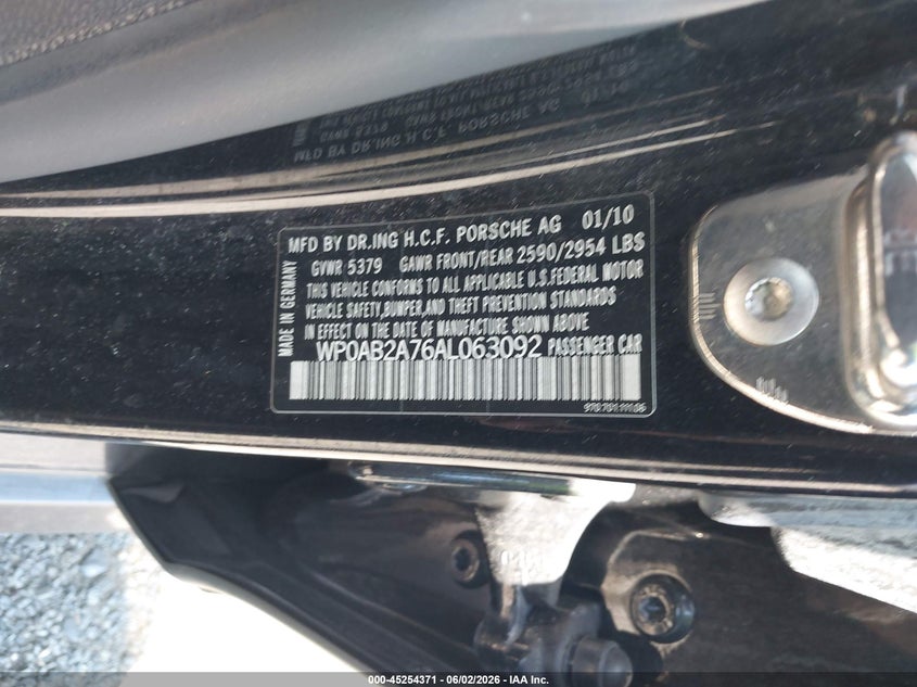 2010 Porsche Panamera VIN WP0AB2A76AL063092 IAAI salvage auction — FRONT END, Salvage - Greater Than 75% (Maryland), sold $425 on 2026-07-27 (photo 9)