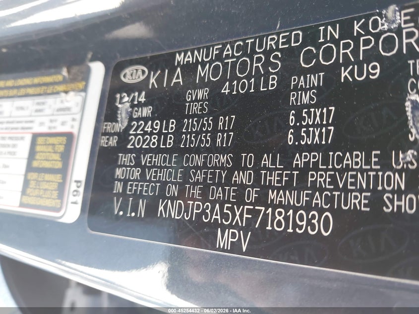 2015 Kia Soul VIN KNDJP3A5XF7181930 IAAI salvage auction — RIGHT SIDE, Salvage Title, sold $1,150 on 2026-07-14 (photo 9)