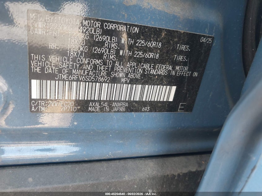 2025 Toyota Rav 4 VIN JTME6RFV6SD578692 IAAI salvage auction — LEFT SIDE, Salvage Title, sold $15,950 on 2026-07-15 (photo 9)