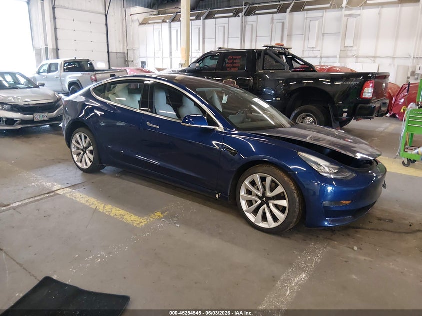 2018 Tesla Model 3 VIN 5YJ3E1EB9JF147693 IAAI salvage auction — FRONT END, Salvage Title, sold $25 on 2026-07-30 (photo 1)