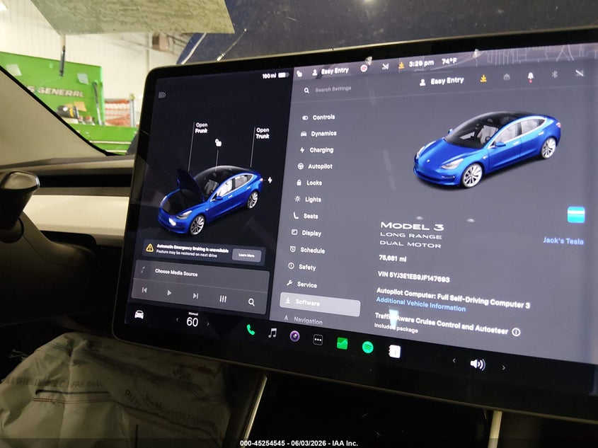 2018 Tesla Model 3 VIN 5YJ3E1EB9JF147693 IAAI salvage auction — FRONT END, Salvage Title, sold $25 on 2026-07-30 (photo 7)