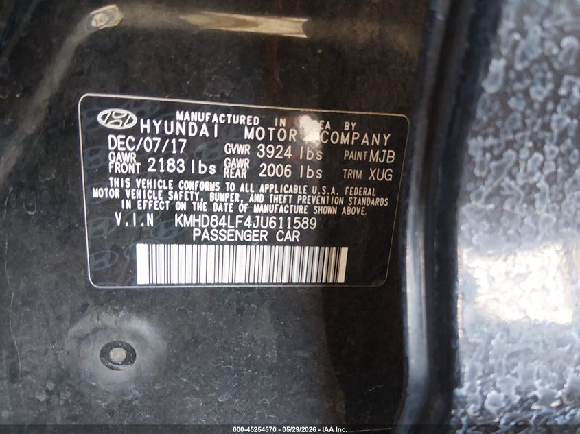 2018 Hyundai Elantra VIN KMHD84LF4JU611589 IAAI salvage auction — RIGHT REAR, Salvage Title, sold $4,150 on 2026-07-07 (photo 9)