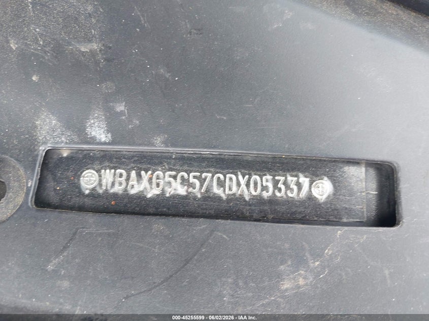2012 BMW VIN WBAXG5C57CDX05337 IAAI salvage auction — NORMAL WEAR, Original (Texas), sold $500 on 2026-07-16 (photo 9)
