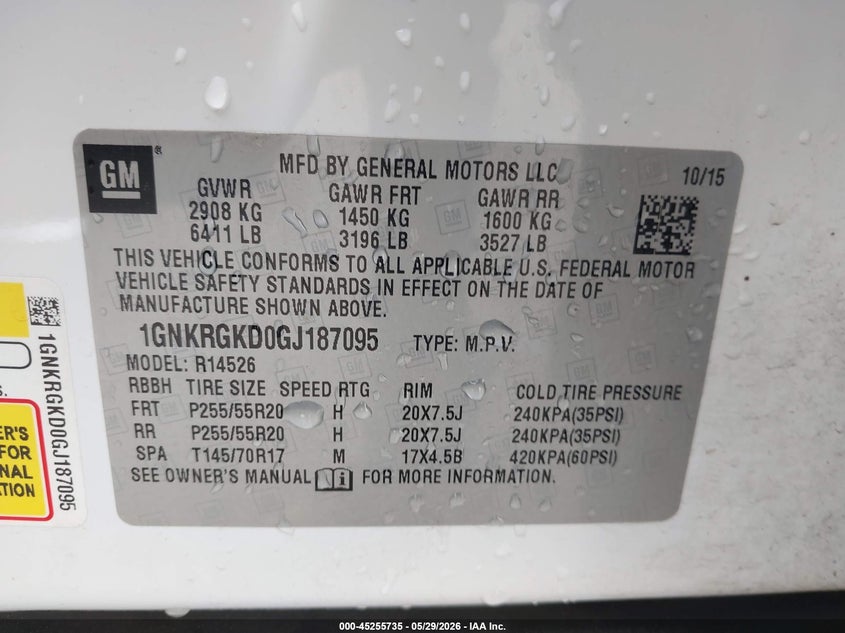 2016 Chevrolet Traverse VIN 1GNKRGKD0GJ187095 IAAI salvage auction — LEFT SIDE, Salvage Title, sold $1,750 on 2026-07-15 (photo 9)