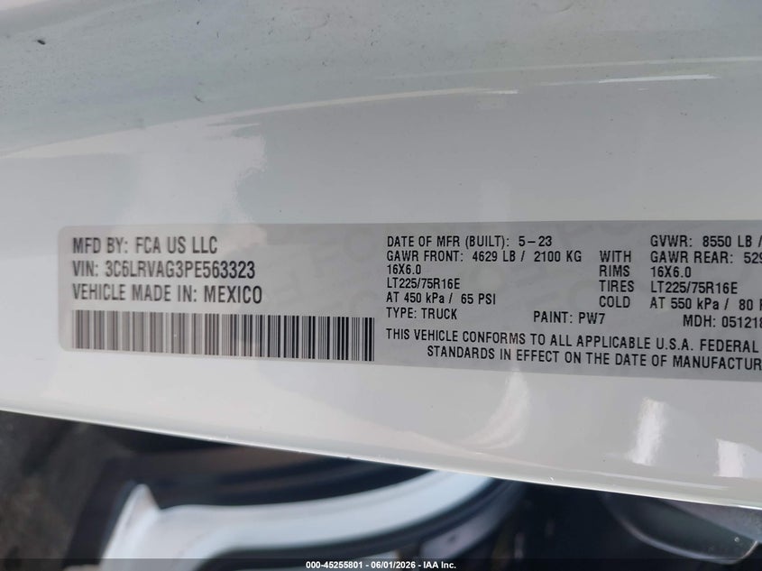 2023 Ram VIN 3C6LRVAG3PE563323 IAAI salvage auction — RIGHT SIDE, Salvage Title, sold $5,025 on 2026-07-28 (photo 9)