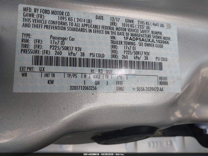 2018 Ford C-max VIN 1FADP5AUXJL102066 IAAI salvage auction — NORMAL WEAR, Sf97 (Indiana), sold $7,050 on 2026-07-20 (photo 9)