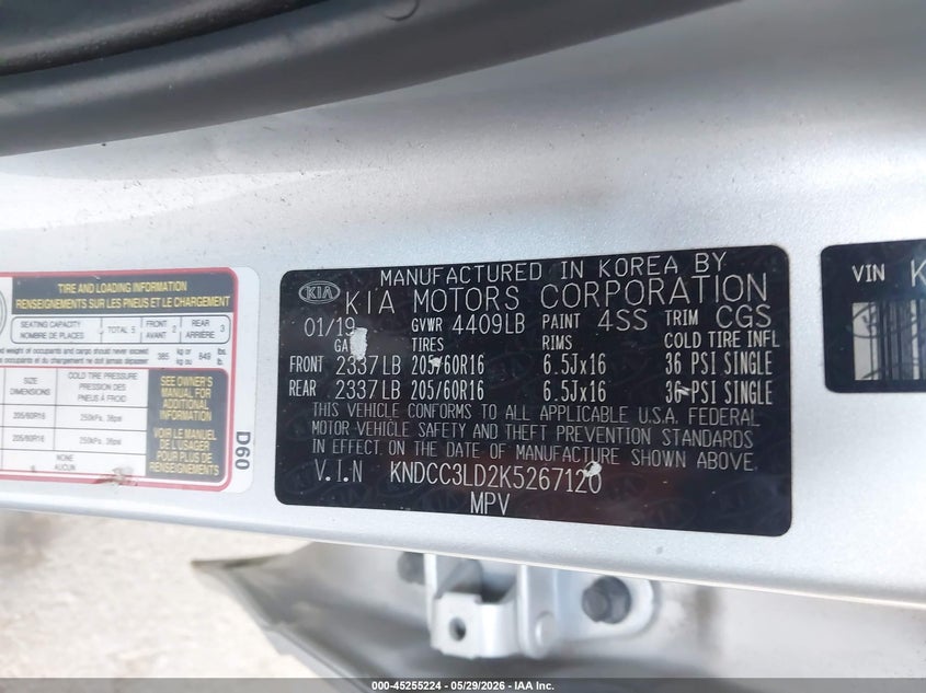2019 Kia Niro VIN KNDCC3LD2K5267120 IAAI salvage auction — LEFT REAR, Salvage Title, sold $3,550 on 2026-07-23 (photo 9)