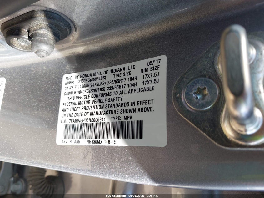 2017 Honda Cr-v VIN 7FARW5H38HE006941 IAAI salvage auction — FRONT END, Salvage Title, sold $10,000 on 2026-07-14 (photo 9)