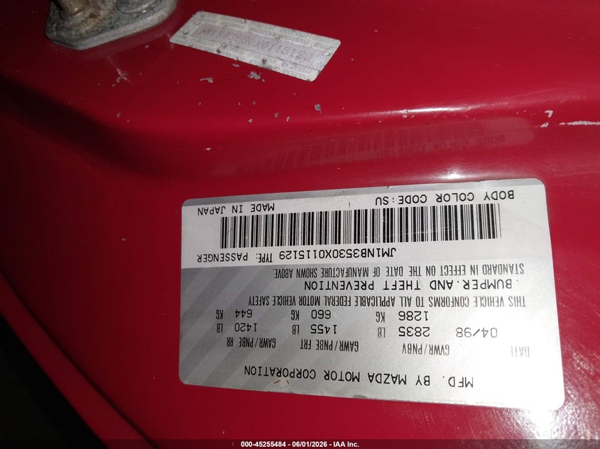 1999 Mazda Mx-5 miata VIN JM1NB3530X0115129 IAAI salvage auction — FRONT END, Salvage (Oregon), sold $1,000 on 2026-07-16 (photo 9)