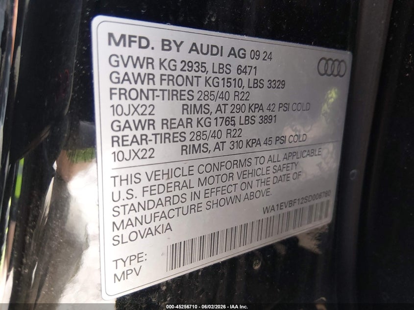 2025 Audi Q8 VIN WA1EVBF12SD006780 IAAI salvage auction — UNDERCARRIAGE, Salvage (New Jersey), sold $42,000 on 2026-09-12 (photo 9)
