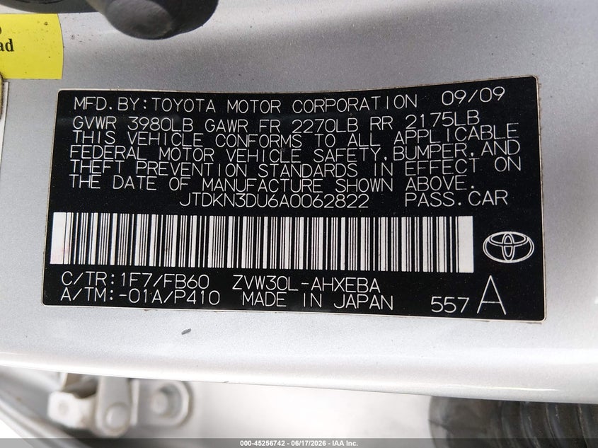 2010 Toyota Prius VIN JTDKN3DU6A0062822 IAAI salvage auction — FRONT END, Salvage (Idaho), sold $825 on 2026-07-10 (photo 9)