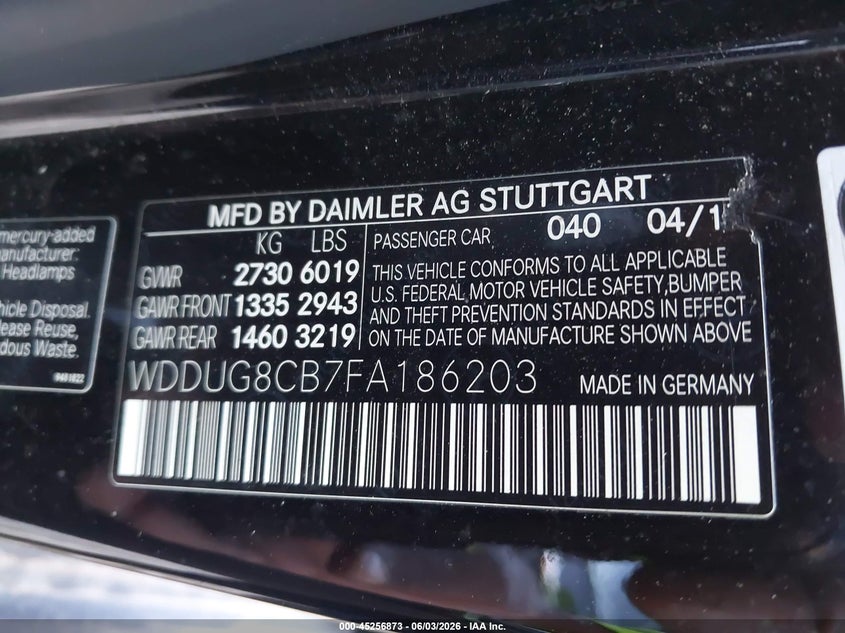2015 Mercedes-benz S-klasse VIN WDDUG8CB7FA186203 IAAI salvage auction — FRONT END, Salvage Title, sold $6,550 on 2026-07-27 (photo 9)