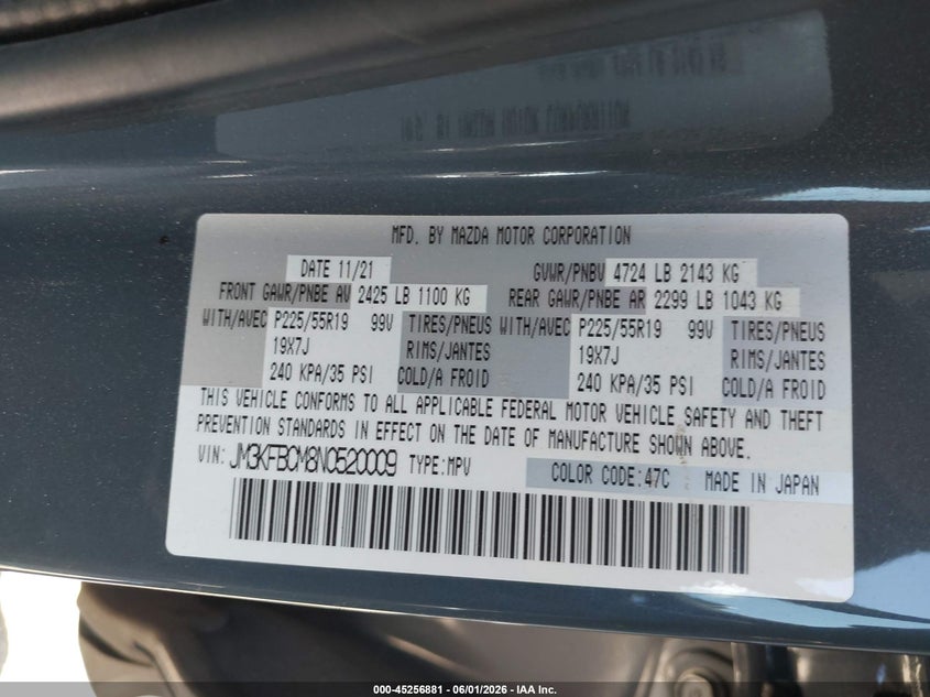2022 Mazda Cx-5 VIN JM3KFBCM8N0520009 IAAI salvage auction — FRONT END, Salvage Title, sold $6,600 on 2026-07-28 (photo 9)