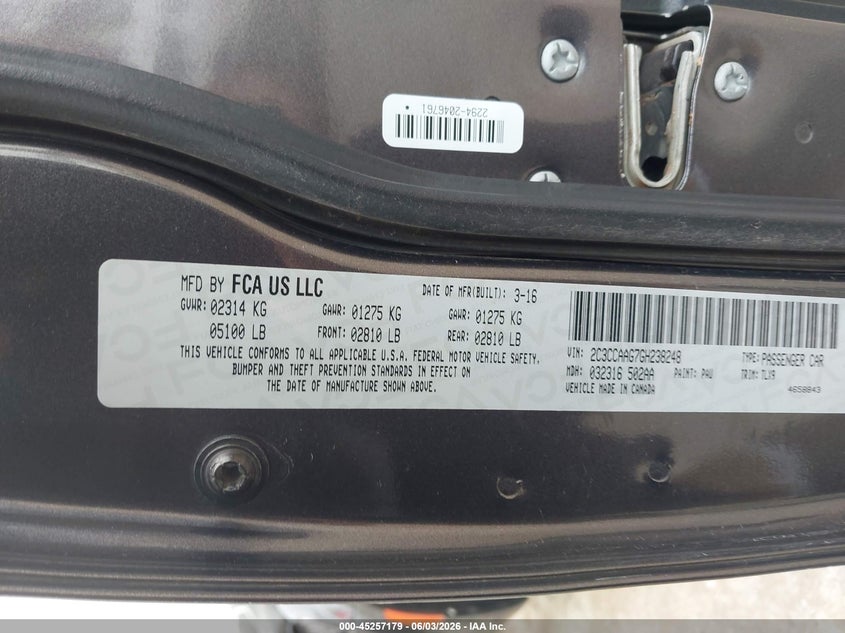 2016 Chrysler 300 VIN 2C3CCAAG7GH238248 IAAI salvage auction — FRONT END, Salvage Title, sold $1,000 on 2026-07-10 (photo 9)