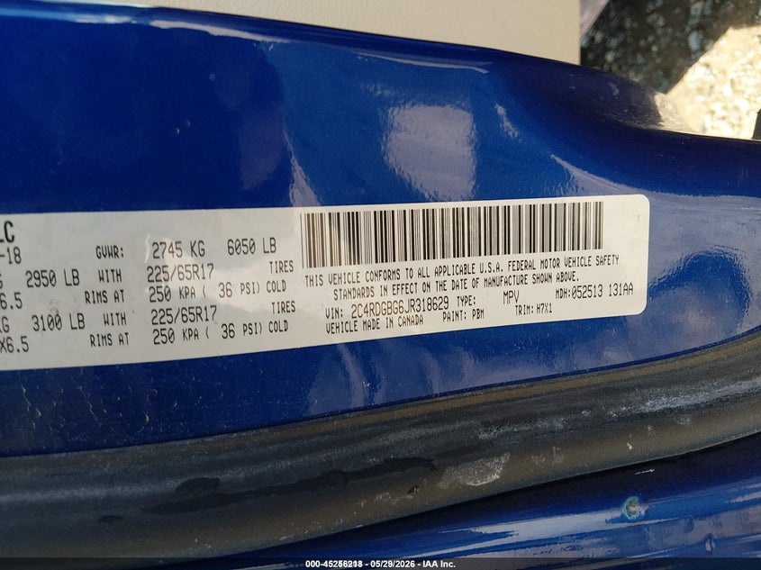 2018 Dodge Grand caravan VIN 2C4RDGBG6JR318629 IAAI salvage auction — NORMAL WEAR, Sf97 (North Carolina), sold $7,625 on 2026-08-13 (photo 9)