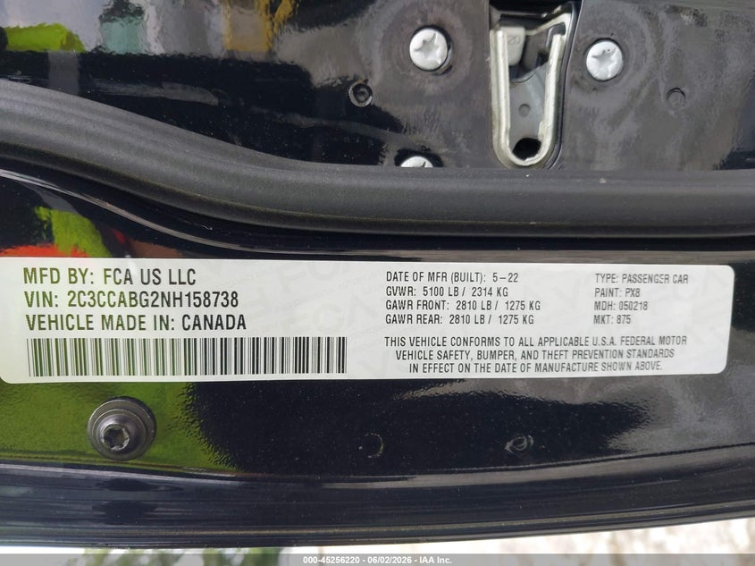 2022 Chrysler 300 VIN 2C3CCABG2NH158738 IAAI salvage auction — LEFT FRONT, Salvage Title, sold $7,250 on 2026-07-29 (photo 9)