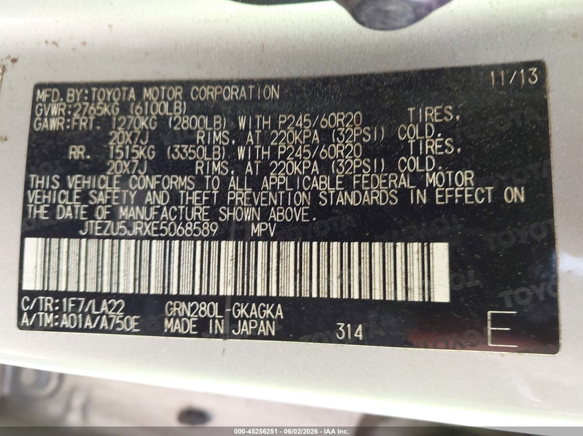 2014 Toyota 4runner VIN JTEZU5JRXE5068589 IAAI salvage auction — FRONT END, Salvage Title, sold $9,600 on 2026-07-09 (photo 9)
