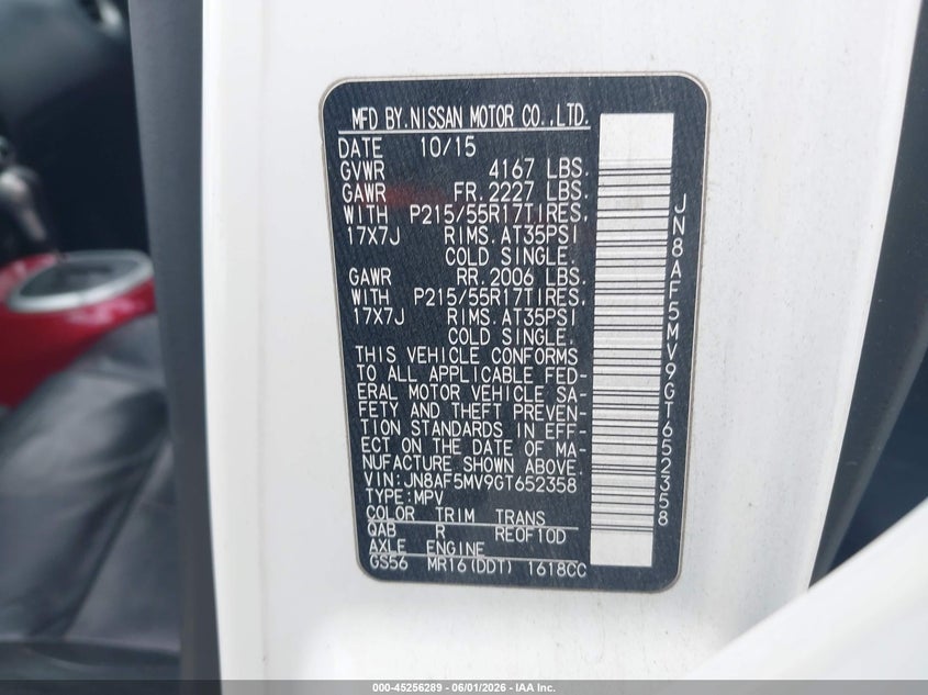 2016 Nissan Juke VIN JN8AF5MV9GT652358 IAAI salvage auction — RIGHT FRONT, Salvage Title, sold $400 on 2026-07-28 (photo 9)