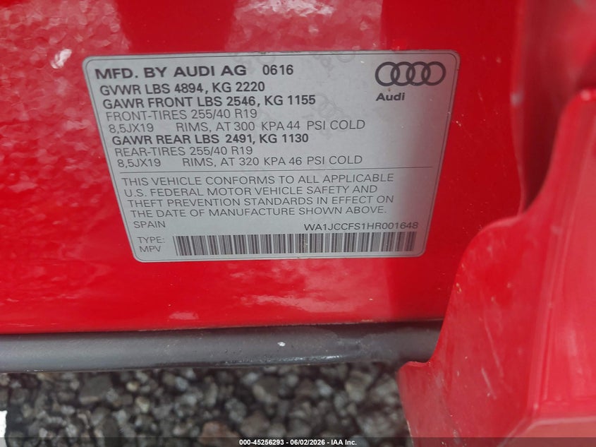 2017 Audi Q3 VIN WA1JCCFS1HR001648 IAAI salvage auction — UNKNOWN, Salvage (South Carolina), sold $3,475 on 2026-07-28 (photo 9)