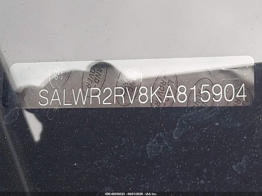 2019 Land rover Range rover sport VIN SALWR2RV8KA815904 IAAI salvage auction — FRONT END, Salvage Title, sold $12,825 on 2026-08-31 (photo 9)