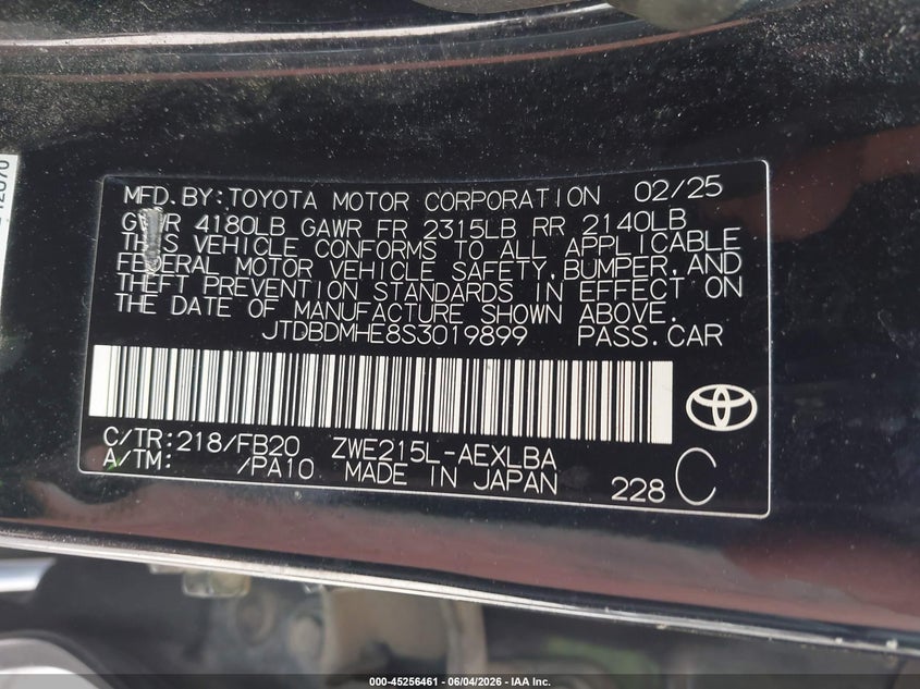 2025 Toyota Corolla VIN JTDBDMHE8S3019899 IAAI salvage auction — FRONT & REAR, Wait Title, sold $5,800 on 2026-08-02 (photo 9)