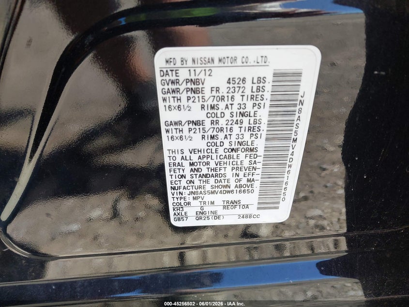 2013 Nissan Rogue VIN JN8AS5MV4DW616650 IAAI salvage auction — NORMAL WEAR, Salvage (Texas), sold $275 on 2026-07-29 (photo 9)