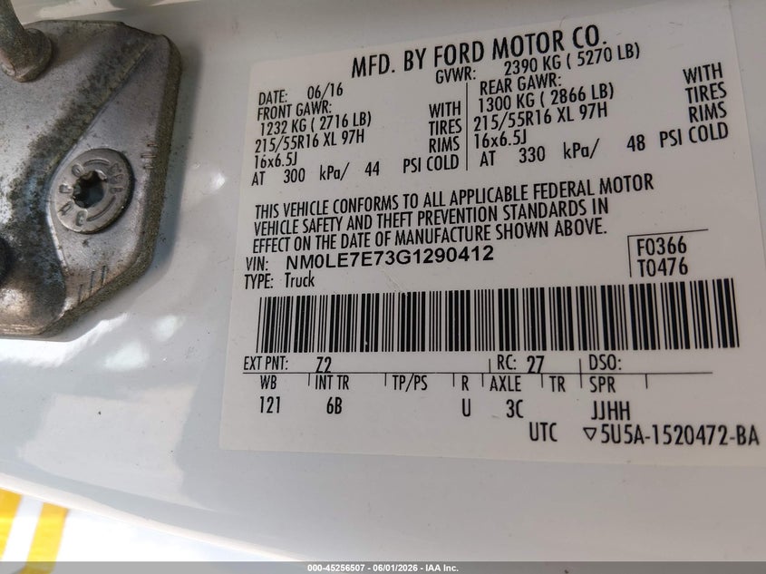 2016 Ford VIN NM0LE7E73G1290412 IAAI salvage auction — TRANSMISSION, Enterprise Vehicles Clear Only (Maryland), sold $1,500 on 2026-07-23 (photo 9)