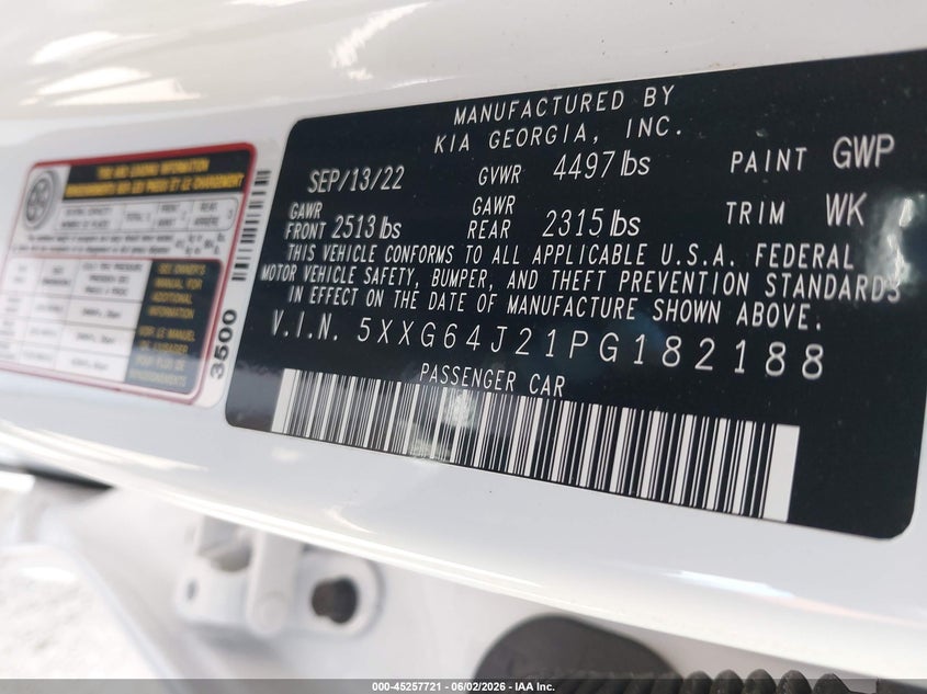 2023 Kia K5 VIN 5XXG64J21PG182188 IAAI salvage auction — SIDE, Salvage Title, sold $7,600 on 2026-08-23 (photo 9)