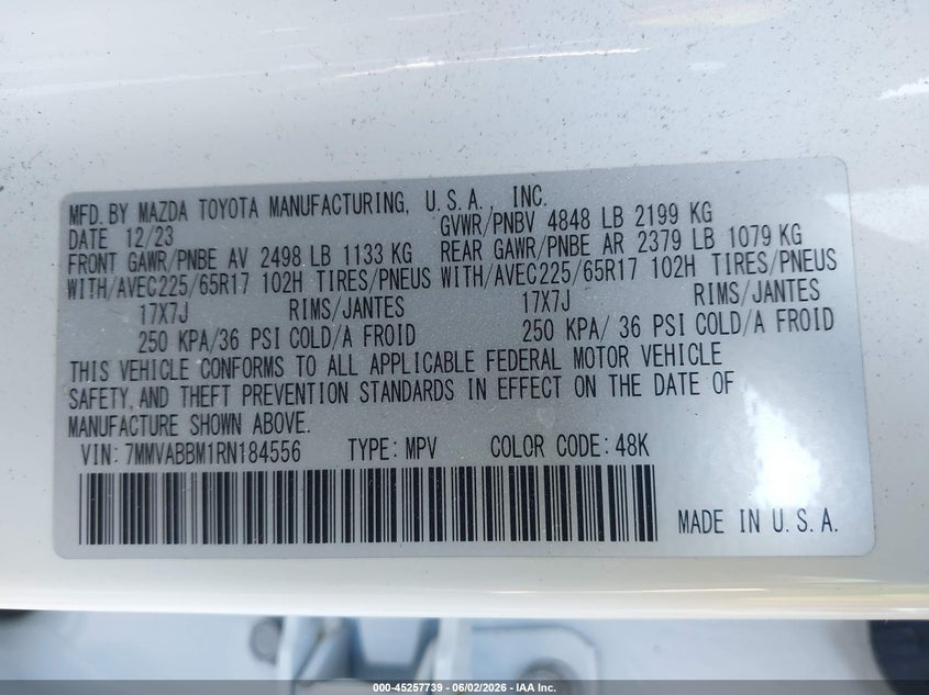 2024 Mazda Cx-50 VIN 7MMVABBM1RN184556 IAAI salvage auction — RIGHT SIDE, Salvage Title, sold $6,100 on 2026-08-28 (photo 9)
