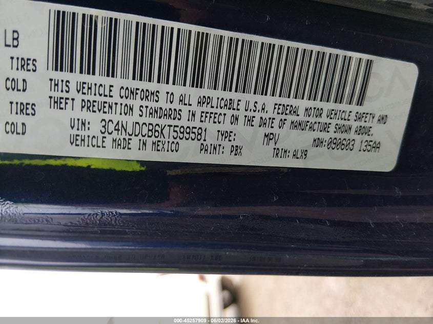 2019 Jeep Compass VIN 3C4NJDCB6KT599581 IAAI salvage auction — HAIL, Clear (Oklahoma), sold $3,750 on 2026-07-28 (photo 9)