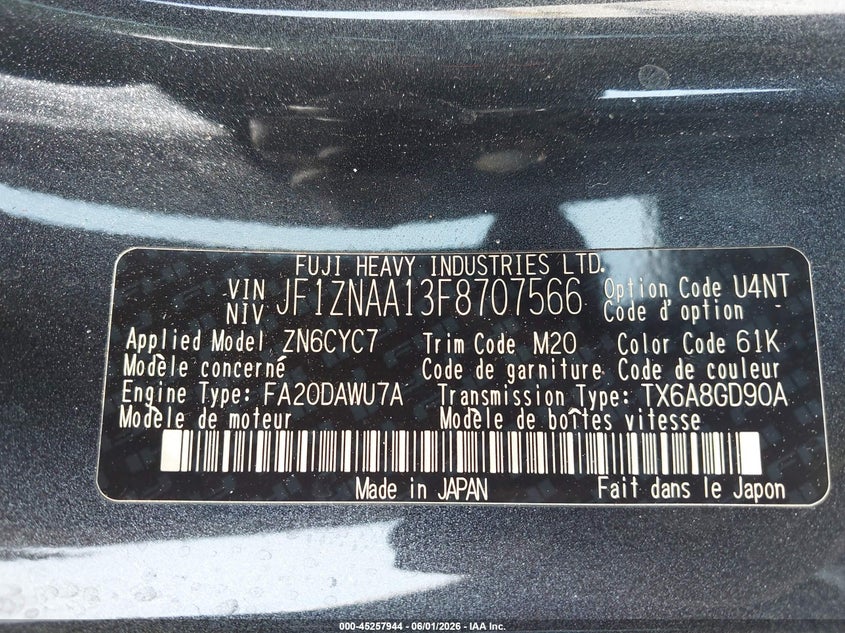 2015 Scion Fr-s VIN JF1ZNAA13F8707566 IAAI salvage auction — FRONT END, Salvage Title, sold $850 on 2026-07-08 (photo 9)