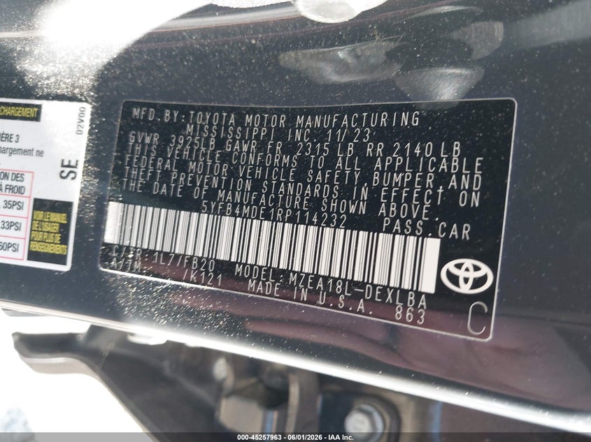 2024 Toyota Corolla VIN 5YFB4MDE1RP114232 IAAI salvage auction — FRONT END, Salvage Title, sold $4,150 on 2026-07-17 (photo 9)