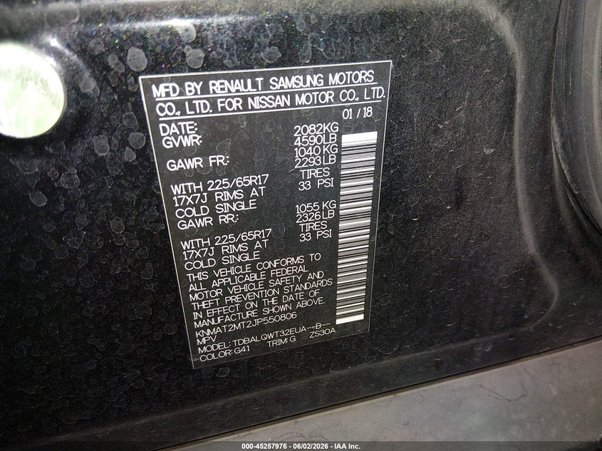 2018 Nissan Rogue VIN KNMAT2MT2JP550806 IAAI salvage auction — FRONT END, Salvage Title, sold $1,450 on 2026-07-14 (photo 9)