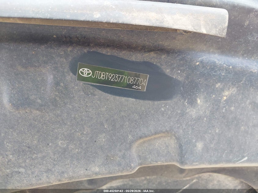 2007 Toyota Yaris VIN JTDBT923771087704 IAAI salvage auction — NORMAL WEAR, Original (Texas), sold $325 on 2026-07-13 (photo 9)