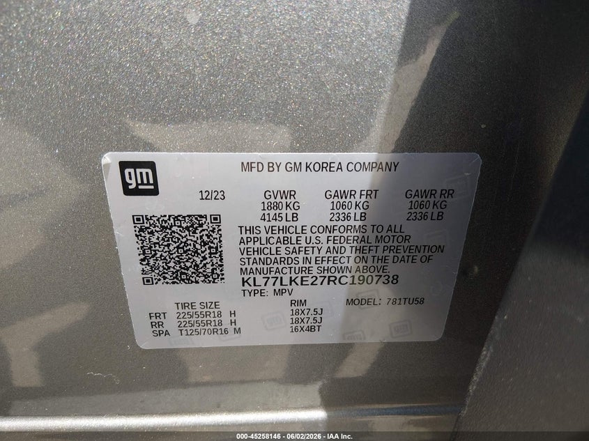 2024 Chevrolet Trax VIN KL77LKE27RC190738 IAAI salvage auction — SIDE, Salvage (Missouri), sold $5,000 on 2026-07-31 (photo 9)