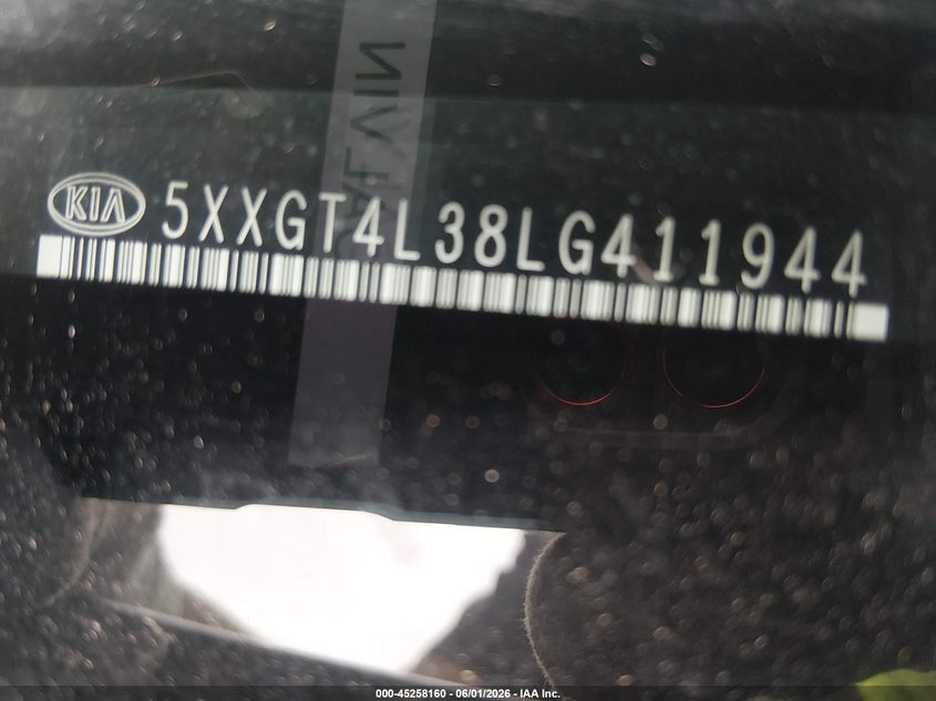 2020 Kia Optima VIN 5XXGT4L38LG411944 IAAI salvage auction — FRONT END, Salvage (Illinois), sold $2,200 on 2026-07-14 (photo 9)