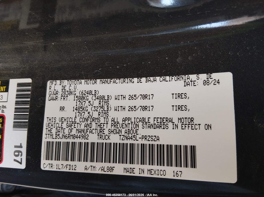 2024 Toyota Tacoma VIN 3TMLB5JN6RM044982 IAAI salvage auction — ROLLOVER, Salvage Title, sold $15,100 on 2026-07-22 (photo 9)