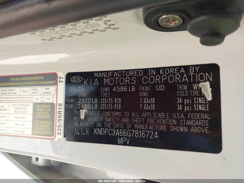2016 Kia Sportage VIN KNDPC3A66G7816724 IAAI salvage auction — NORMAL WEAR, Clear-Dealer Only (Arizona), sold $1,550 on 2026-07-14 (photo 9)
