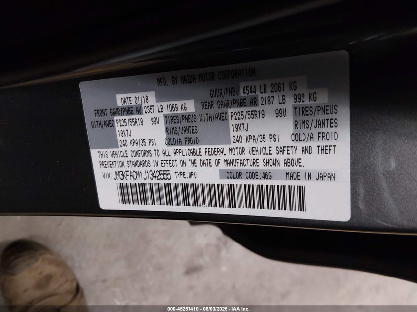 2018 Mazda Cx-5 VIN JM3KFACM1J1342555 IAAI salvage auction — REAR END, Salvage (Arizona), sold $4,050 on 2026-07-28 (photo 9)