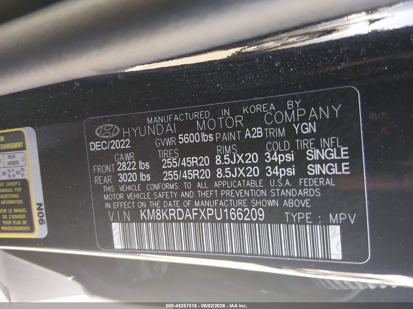 2023 Hyundai Ioniq 5 VIN KM8KRDAFXPU166209 IAAI salvage auction — FRONT END, Salvage Title, sold $8,700 on 2026-07-16 (photo 9)