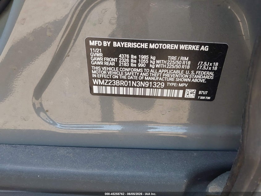 2022 Mini Countryman VIN WMZ23BR01N3N91329 IAAI salvage auction — LEFT SIDE, Salvage Title, sold $7,000 on 2026-07-09 (photo 9)