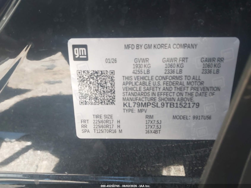 2026 Chevrolet Trailblazer VIN KL79MPSL9TB152179 IAAI salvage auction — FRONT END, Salvage Title, sold $4,650 on 2026-07-21 (photo 9)